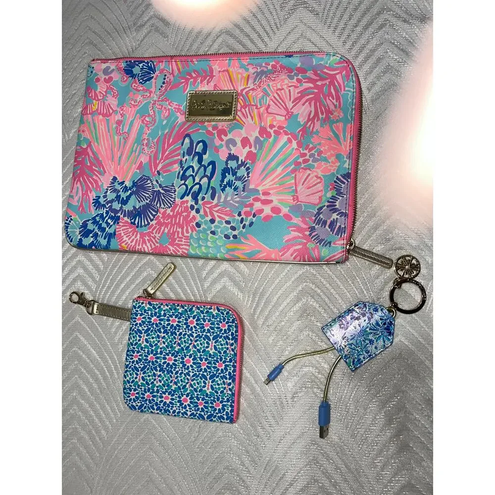 Lilly Pulitzer 3-Piece Set Laptop Sleeve Wallet & Charger Keychain Bundle Sale!!